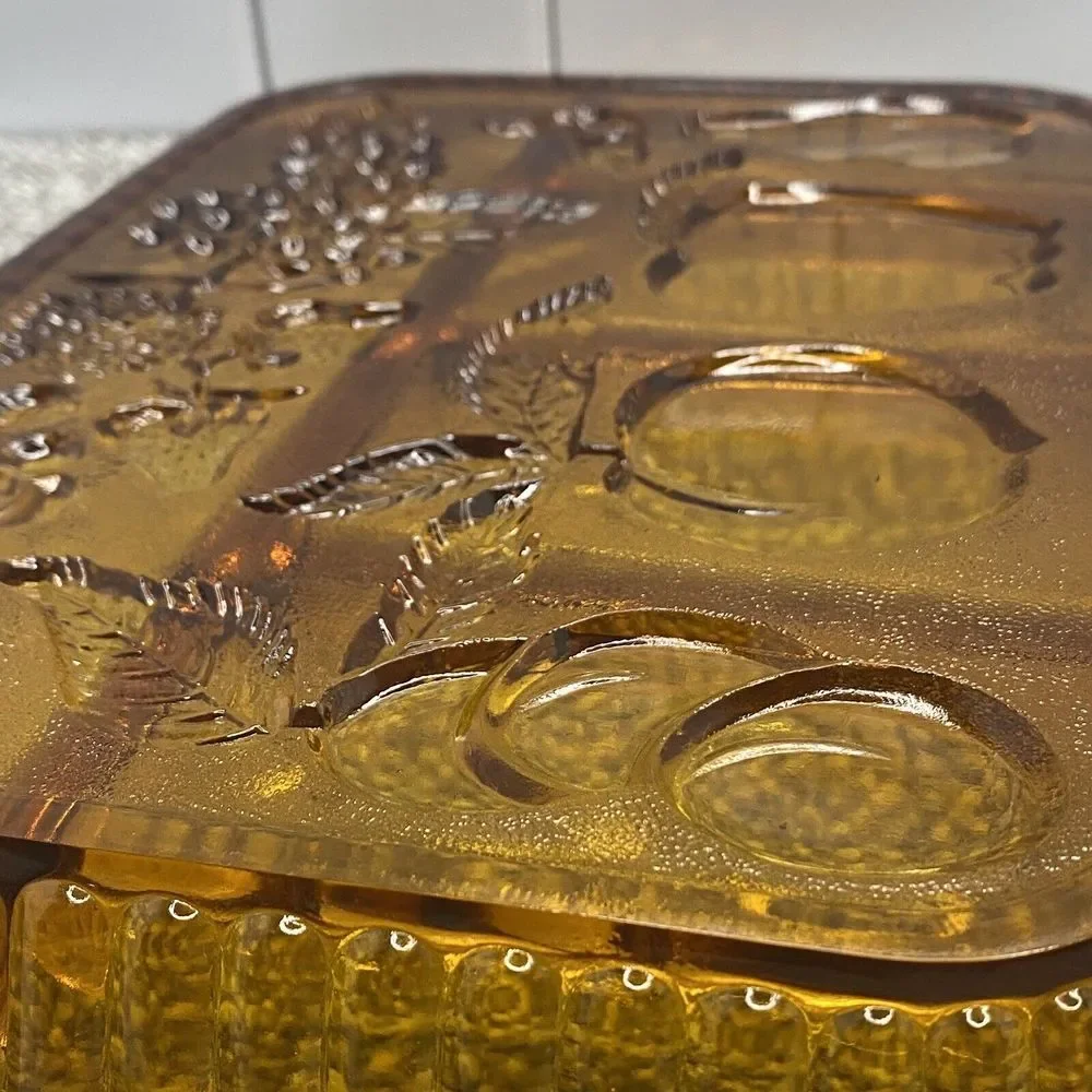 Vintage Glass Amber Fruit Platter Charcuterie Tray‎ Handles